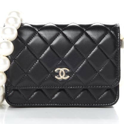 Chanel Calfskin Quilted Mini Maxi Pearls Wallet On Chain WOC Black 8 of 12