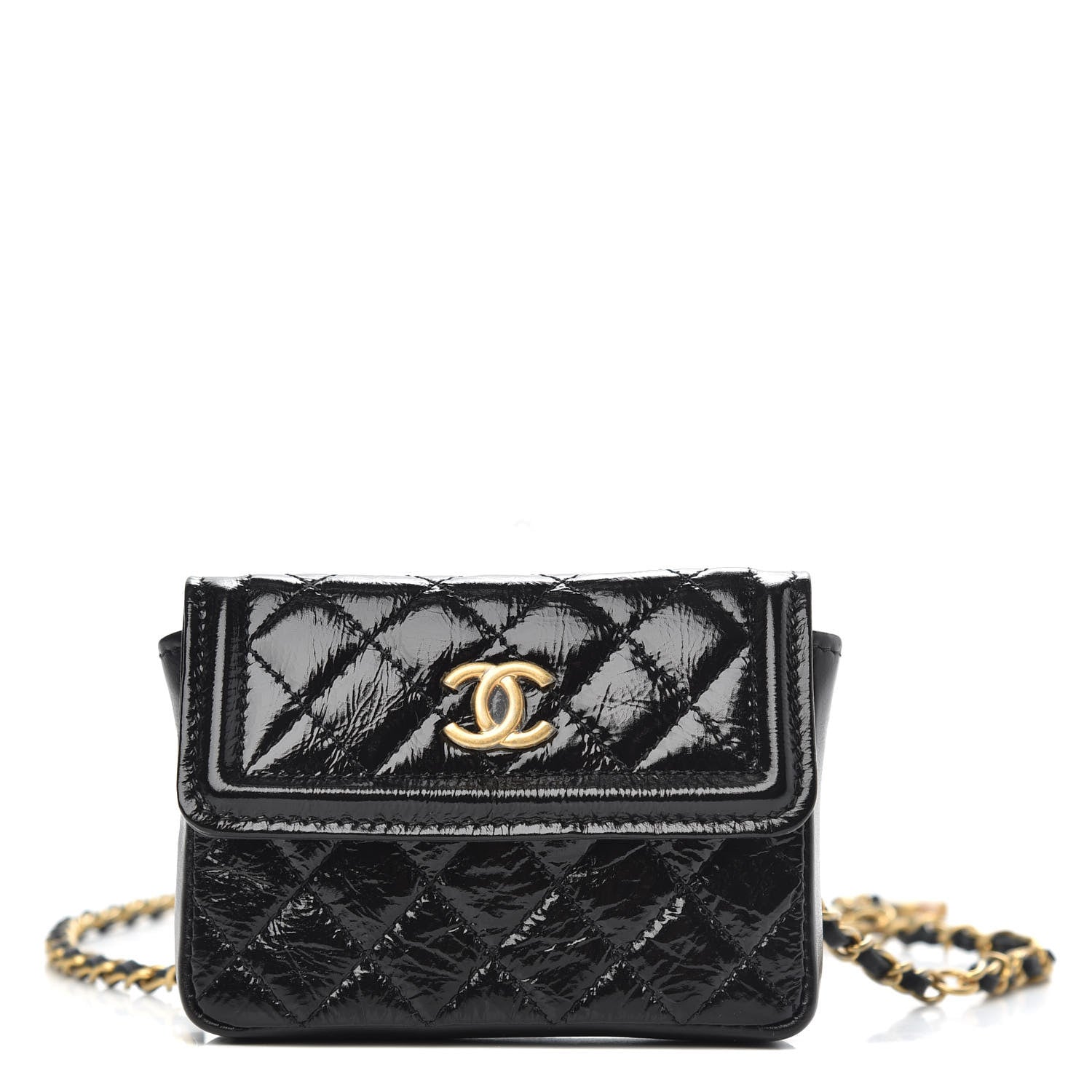 Chanel Shiny Aged Calfskin Quilted Waist Belt Bag Black 1 of 8