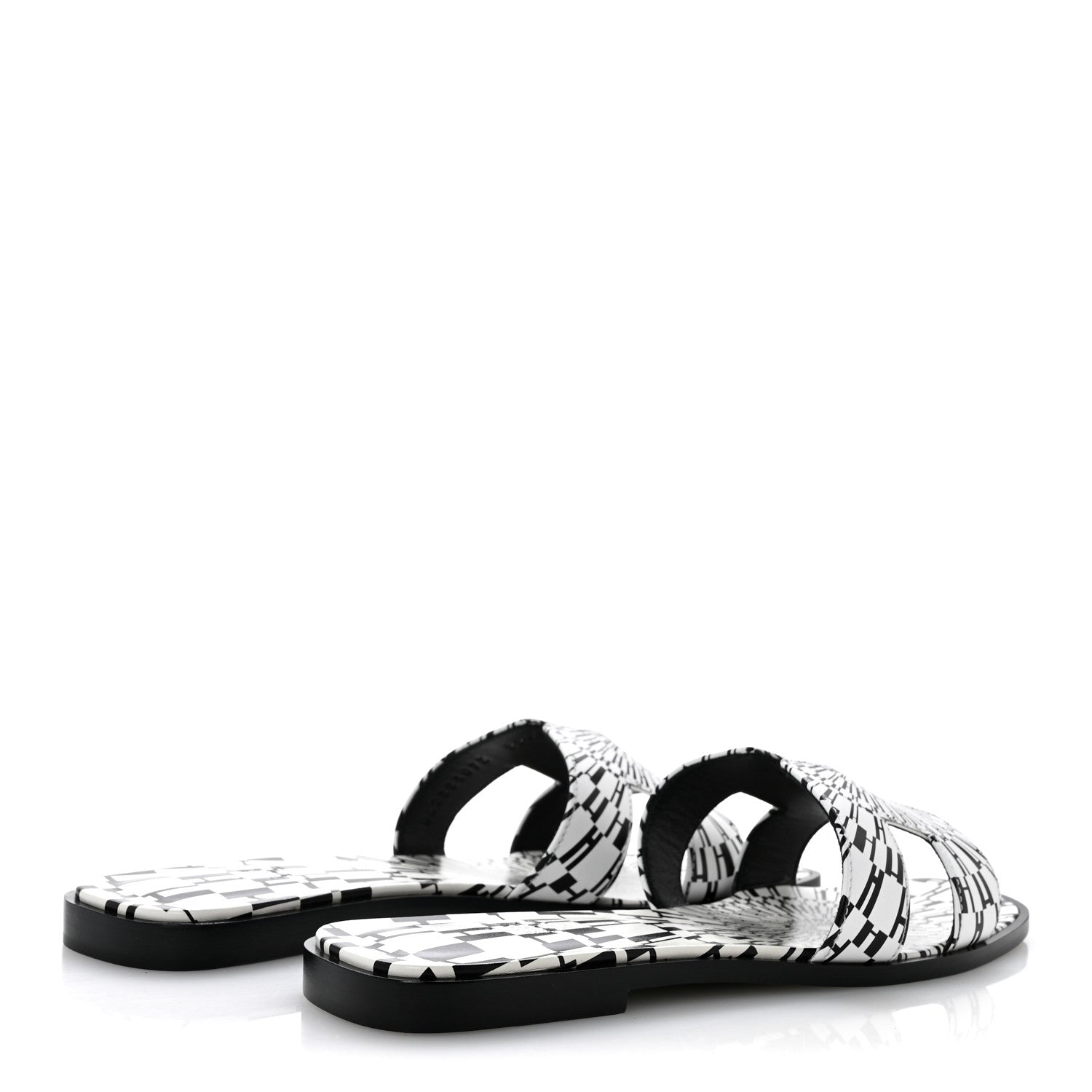 Hermes Calfskin Printed Op'H Oran Sandals 40.5 Black White 5 of 10
