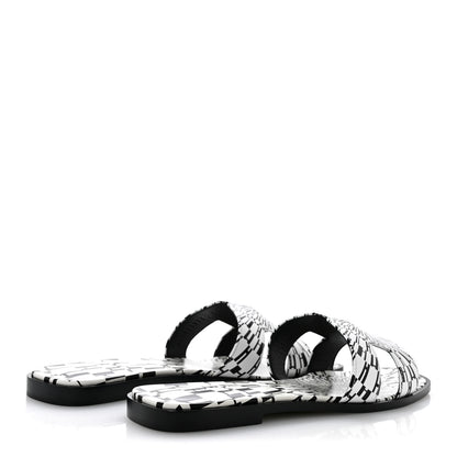 Hermes Calfskin Printed Op'H Oran Sandals 40.5 Black White 5 of 10