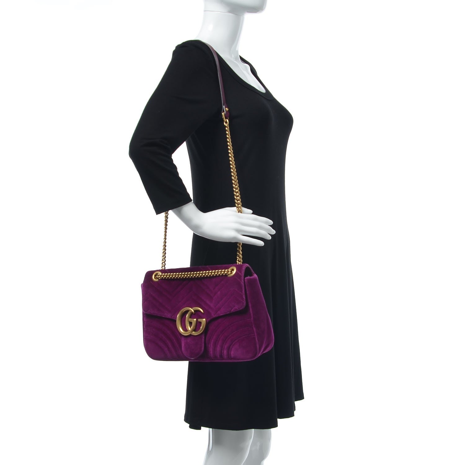 Gucci Velvet Matelasse Medium GG Marmont Shoulder Bag Fuchsia Violet Cyclamen 2 of 12