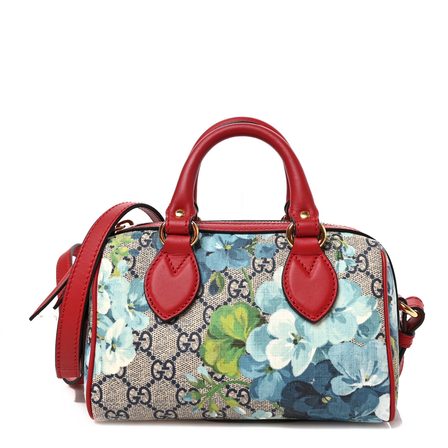 GG Supreme Monogram Blooms Mini Boston Navy Blue Hibiscus