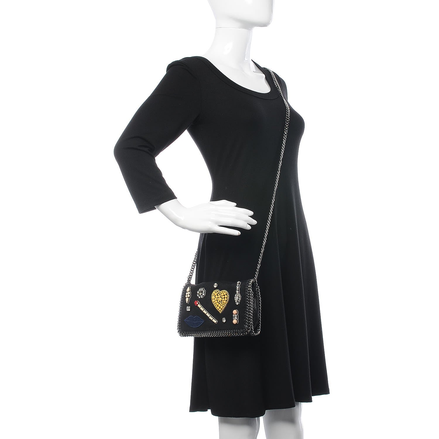 Stella McCartney Shaggy Deer Embellished Falabella Crossbody Black 2 of 7
