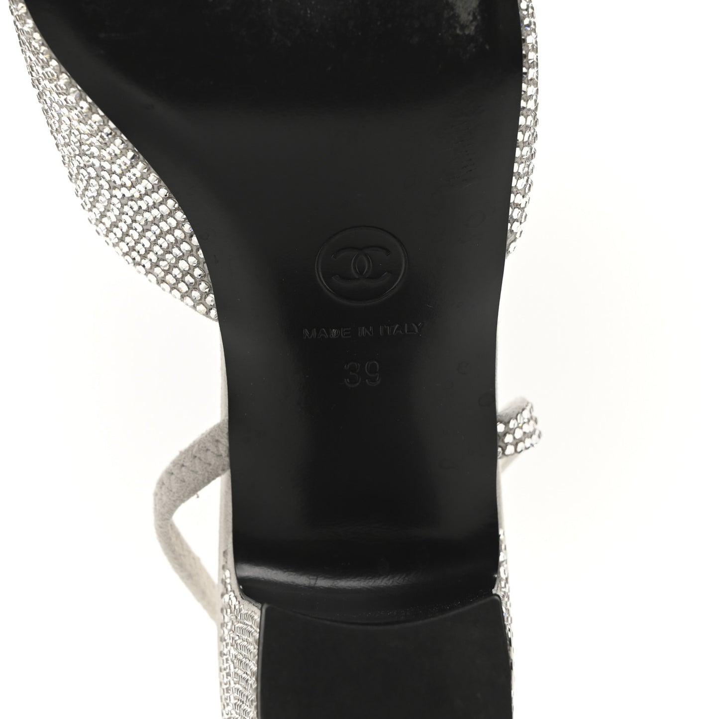 Strass Grosgrain Cap Toe CC Slingback Pumps 39 Silver Black