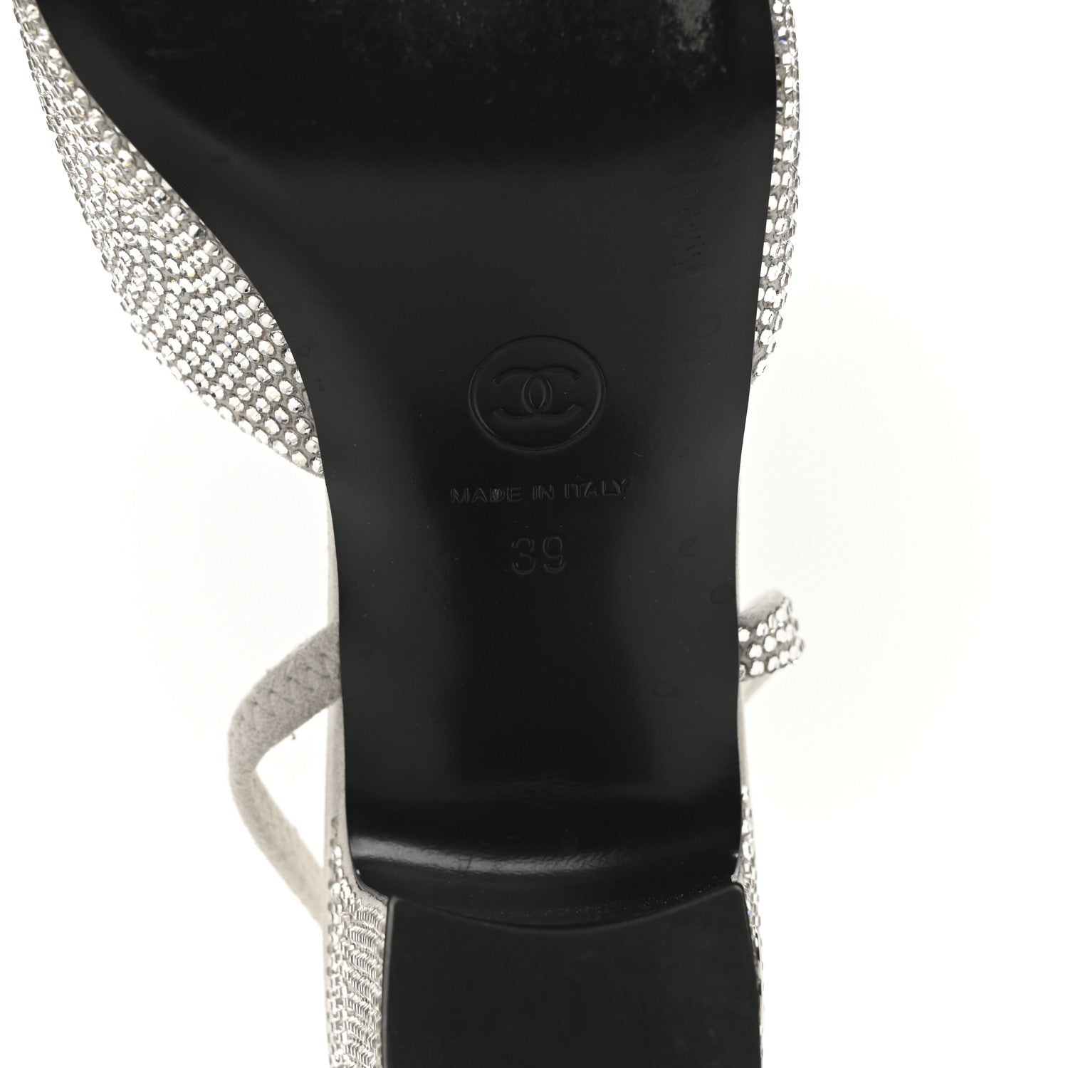 Chanel Strass Grosgrain Cap Toe CC Slingback Pumps 39 Silver Black 7 of 9