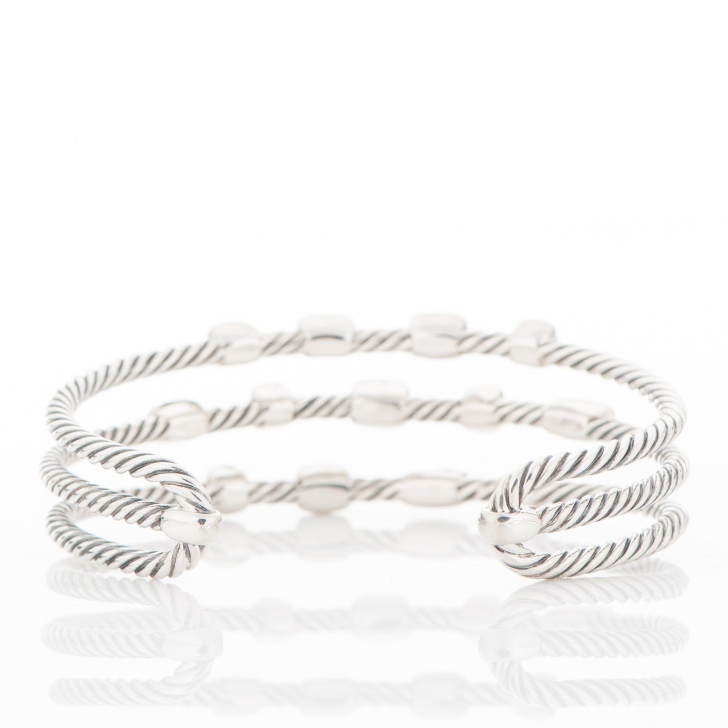David Yurman Sterling Silver 18K Yellow Gold Black Diamond Hematite Black Onyx Three Row Confetti Cuff Bracelet 4 of 5