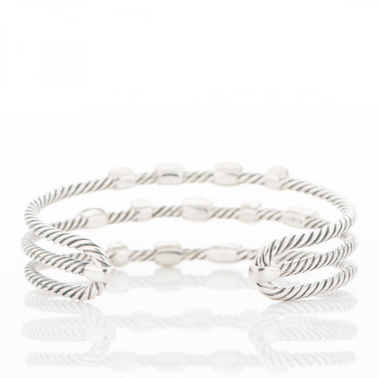 David Yurman Sterling Silver 18K Yellow Gold Black Diamond Hematite Black Onyx Three Row Confetti Cuff Bracelet 4 of 5