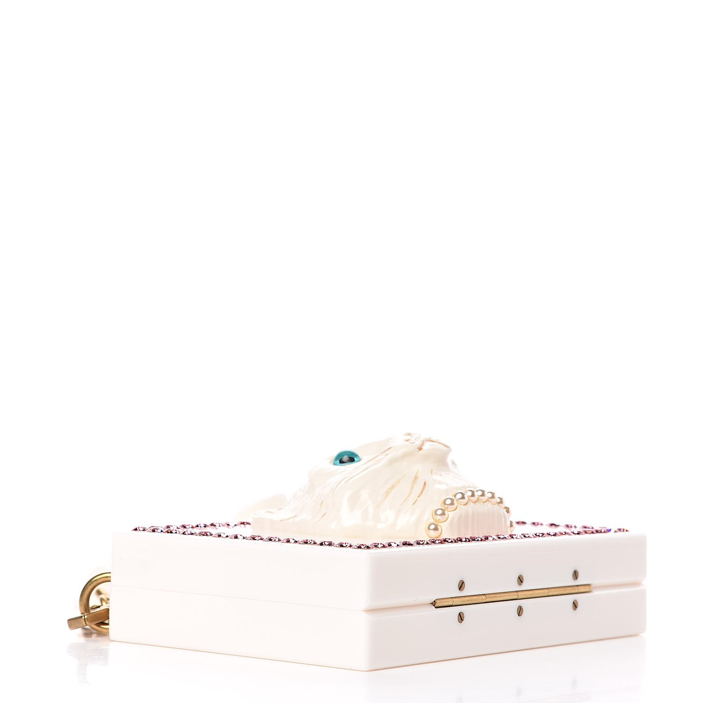 Plexiglass Crystal Cat Face Box Clutch White