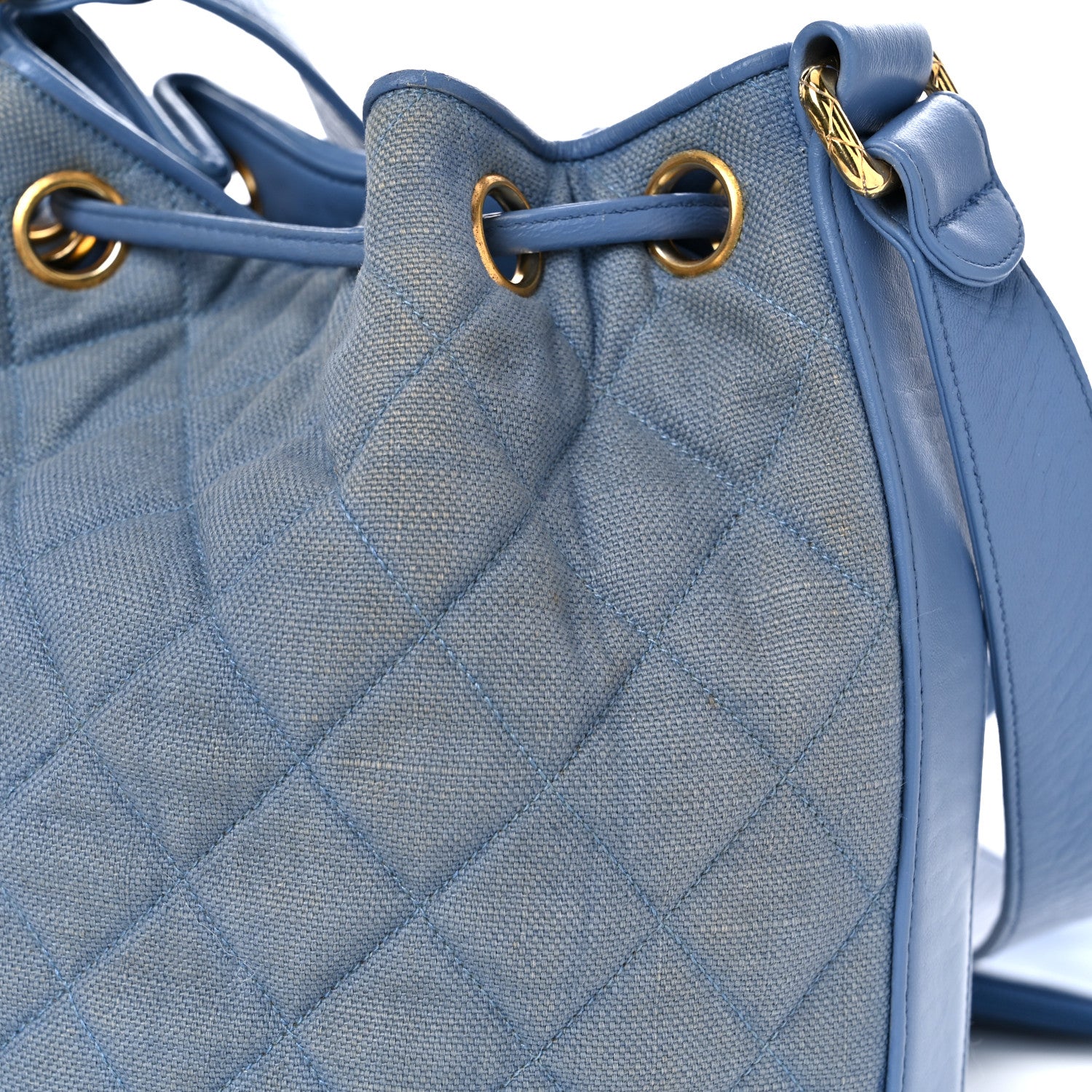 Chanel Canvas Quilted CC Drawstring Bucket Bag Blue 20 of 31
