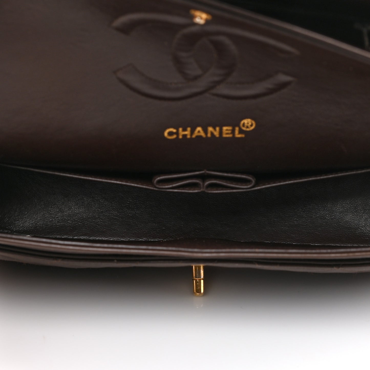 Lambskin Quilted Medium Double Flap Brown