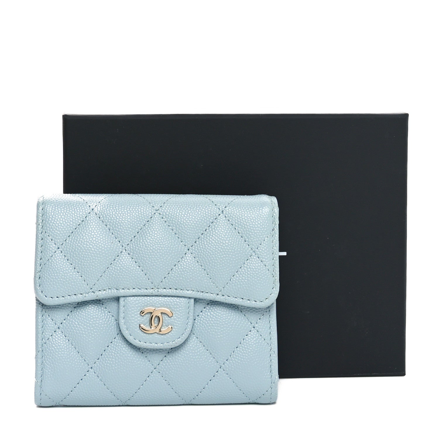 Chanel Caviar Quilted Compact Flap Wallet Light Blue 9 of 9