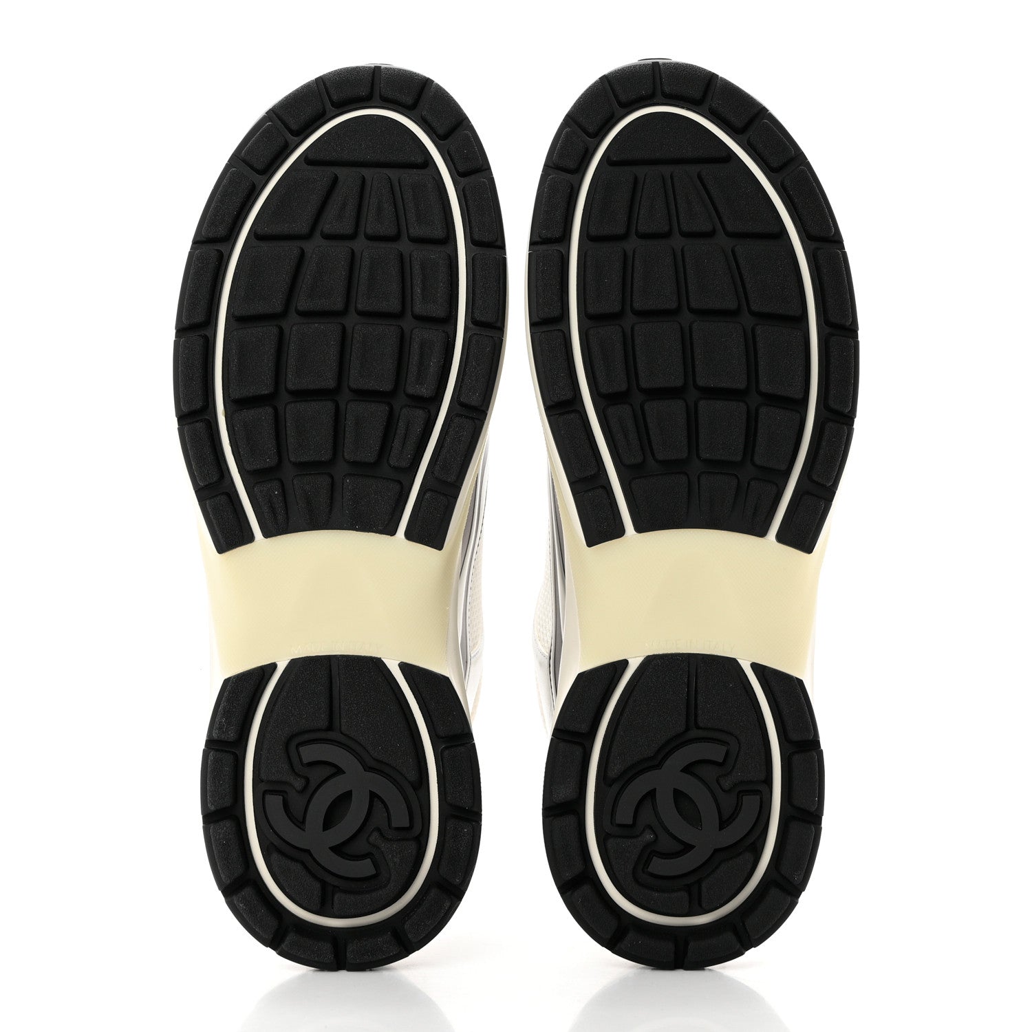 Chanel Fabric Laminated Calfskin Stretch CC Sneakers 40.5 White Silver 5 of 9