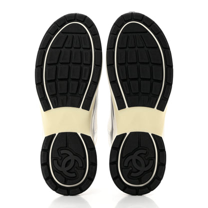 Chanel Fabric Laminated Calfskin Stretch CC Sneakers 40.5 White Silver 5 of 9