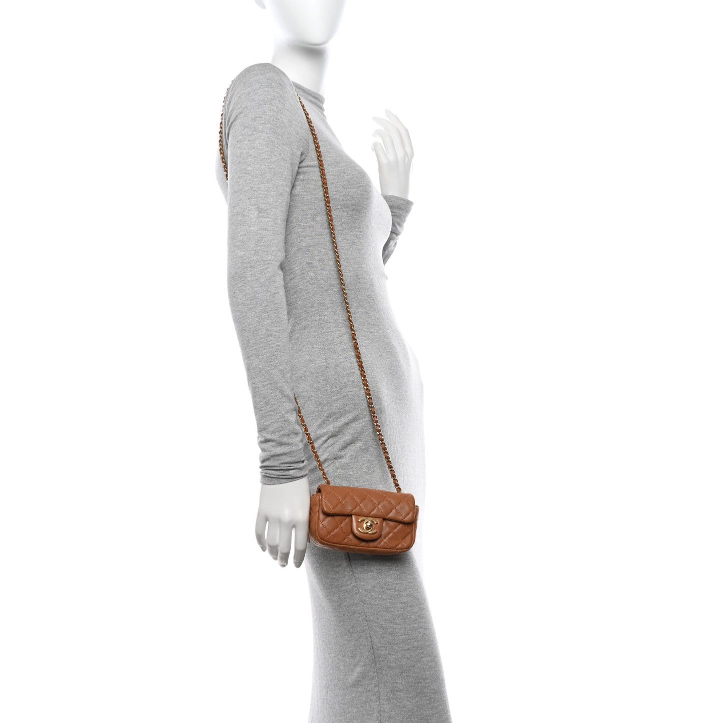 Lambskin Quilted Extra Mini Rectangular Flap Brown