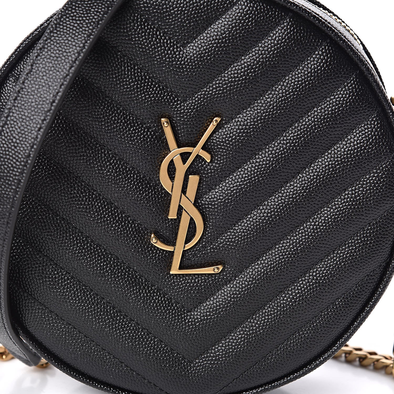 Saint Laurent Grain De Poudre Matelasse Chevron Quilted Round Vinyle Camera Bag Black 10 of 10