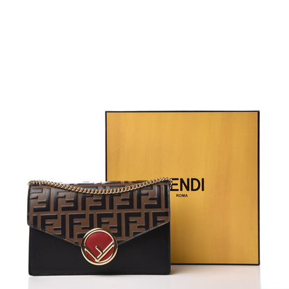 Fendi Vitello Liberty F is Fendi Bi-Color FF 1974 Embossed Medium Envelope Wallet On Chain Black Maya 8 of 8