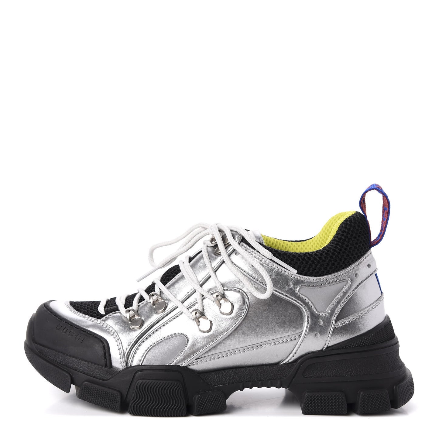 X SEGA Metallic Calfskin Mesh Womens Flashtrek Sneakers 39 Silver Black
