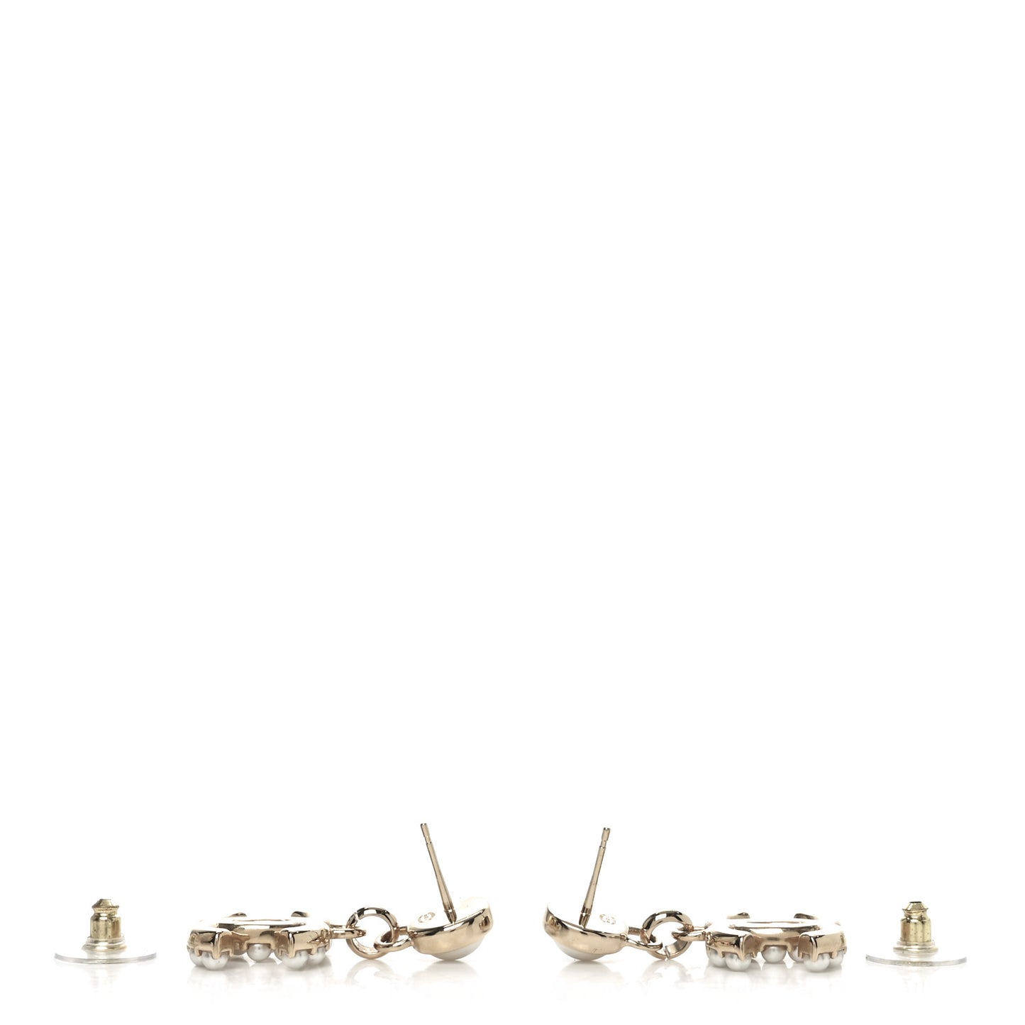 Pearl Crystal CC Drop Earrings Gold