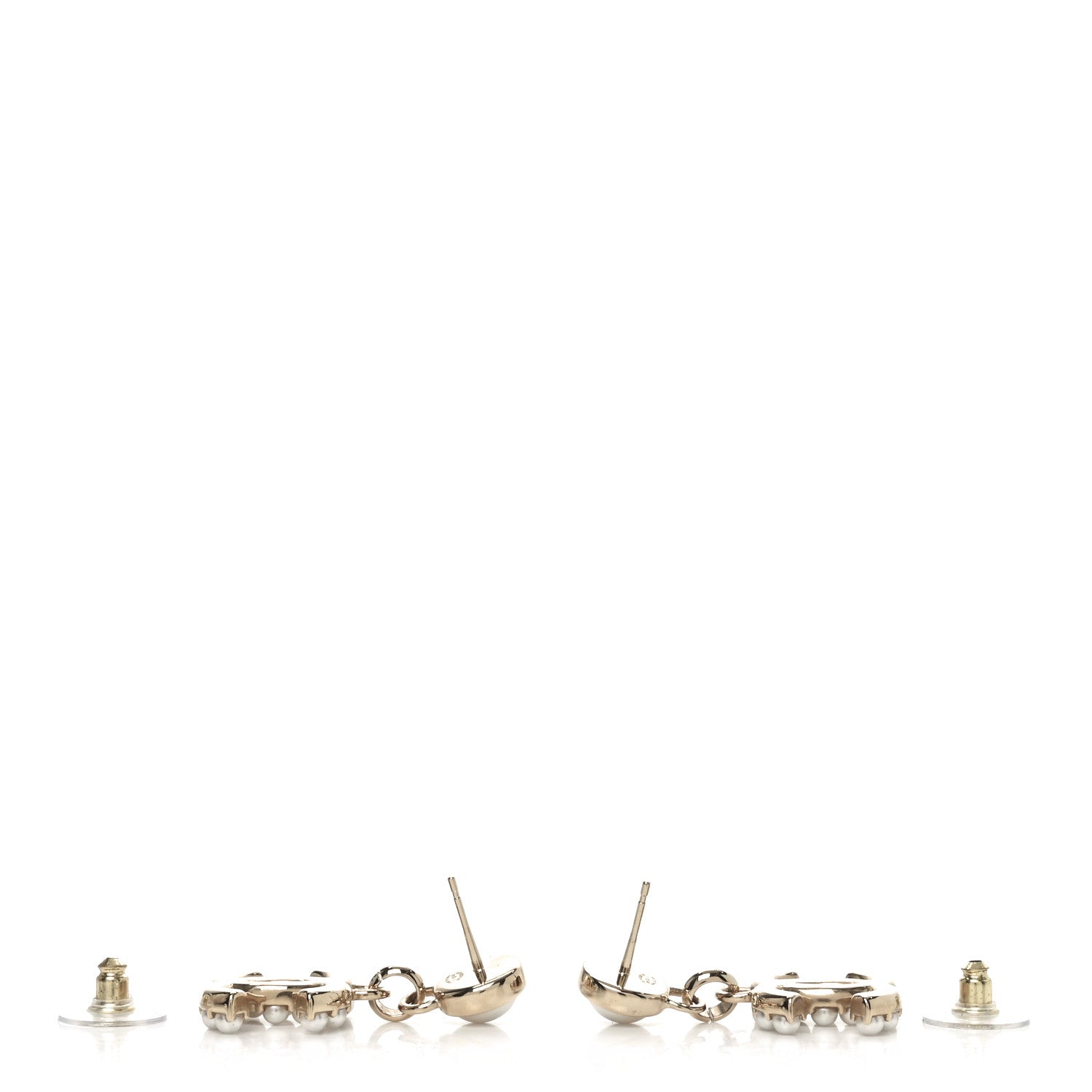 Chanel Pearl Crystal CC Drop Earrings Gold 3 of 4