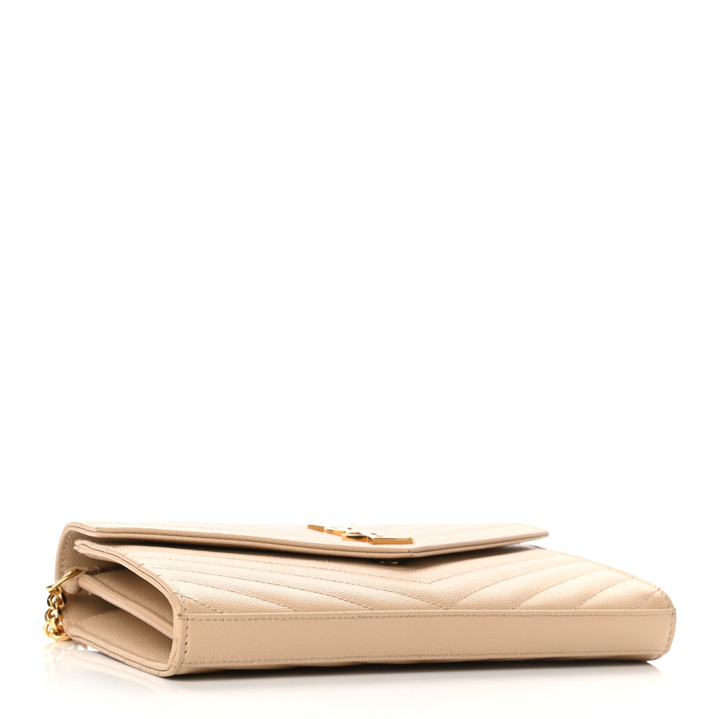 Grain De Poudre Matelasse Chevron Monogram Chain Wallet Nude Powder