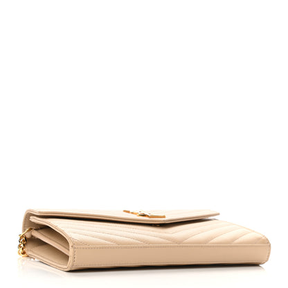 Saint Laurent Grain De Poudre Matelasse Chevron Monogram Chain Wallet Nude Powder 7 of 20