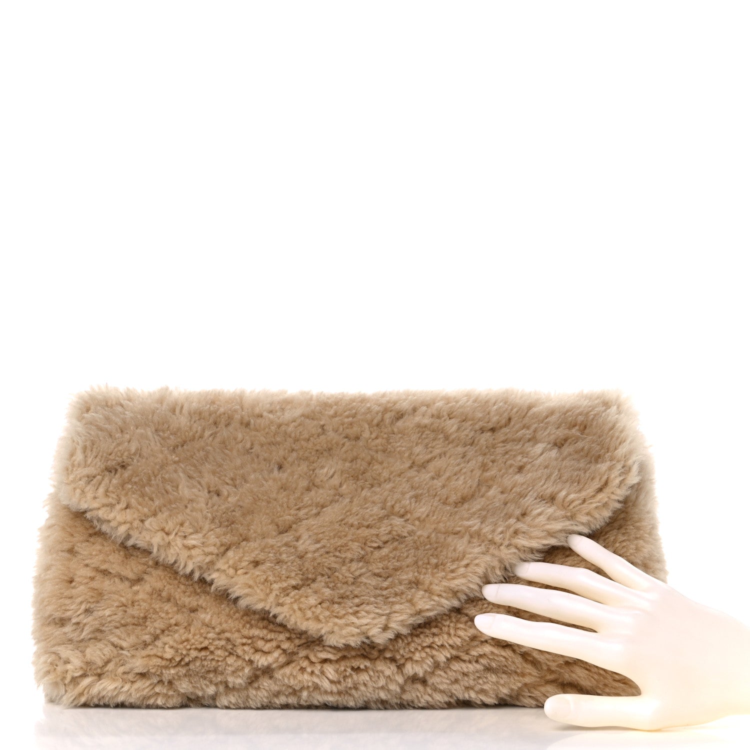 Saint Laurent Shearling Lambskin Quilted Sade Puffer Envelope Clutch Natural Beige 2 of 8