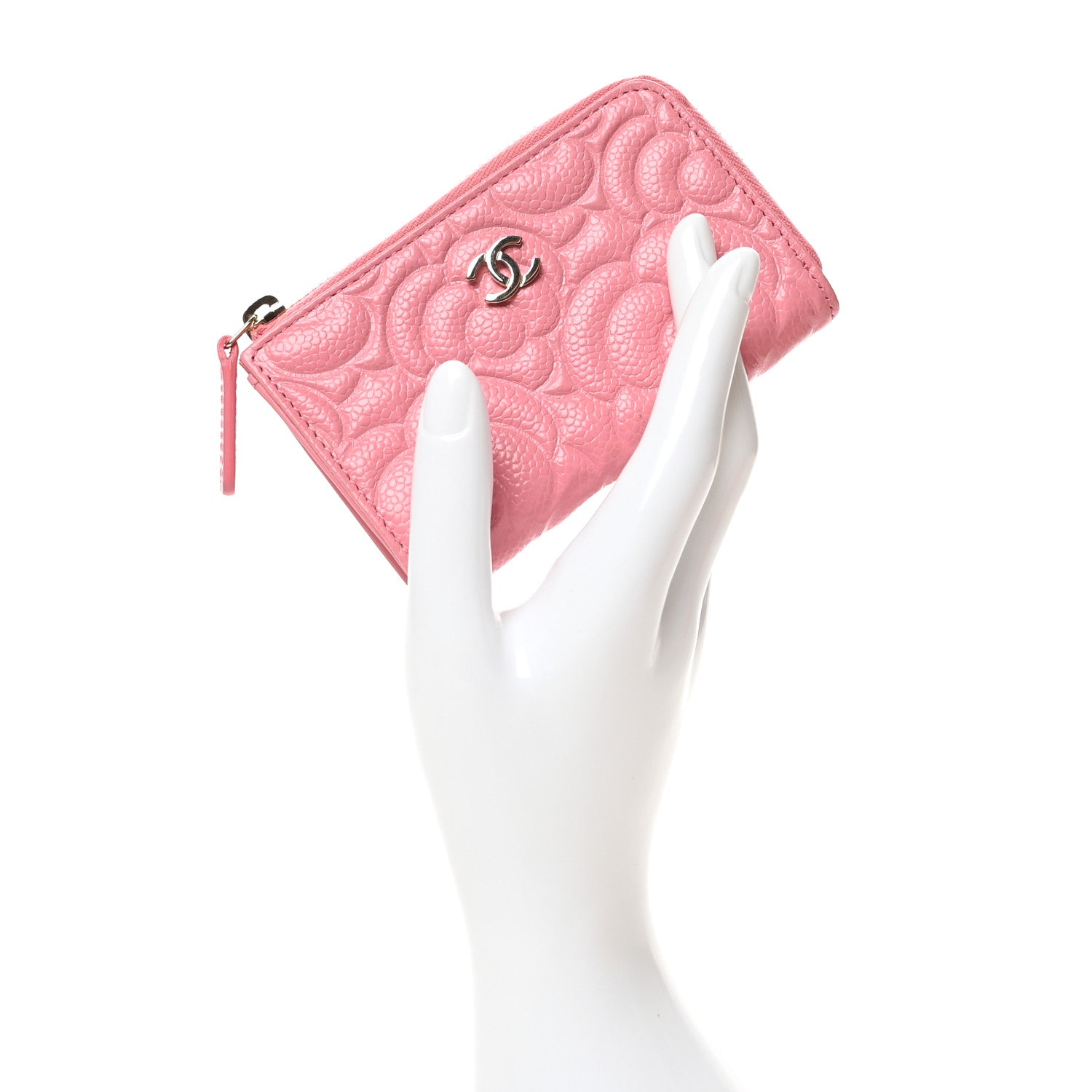 Chanel Caviar Camellia Embossed Key Holder Case Pink 2 of 9