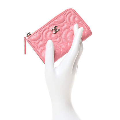 Chanel Caviar Camellia Embossed Key Holder Case Pink 2 of 9