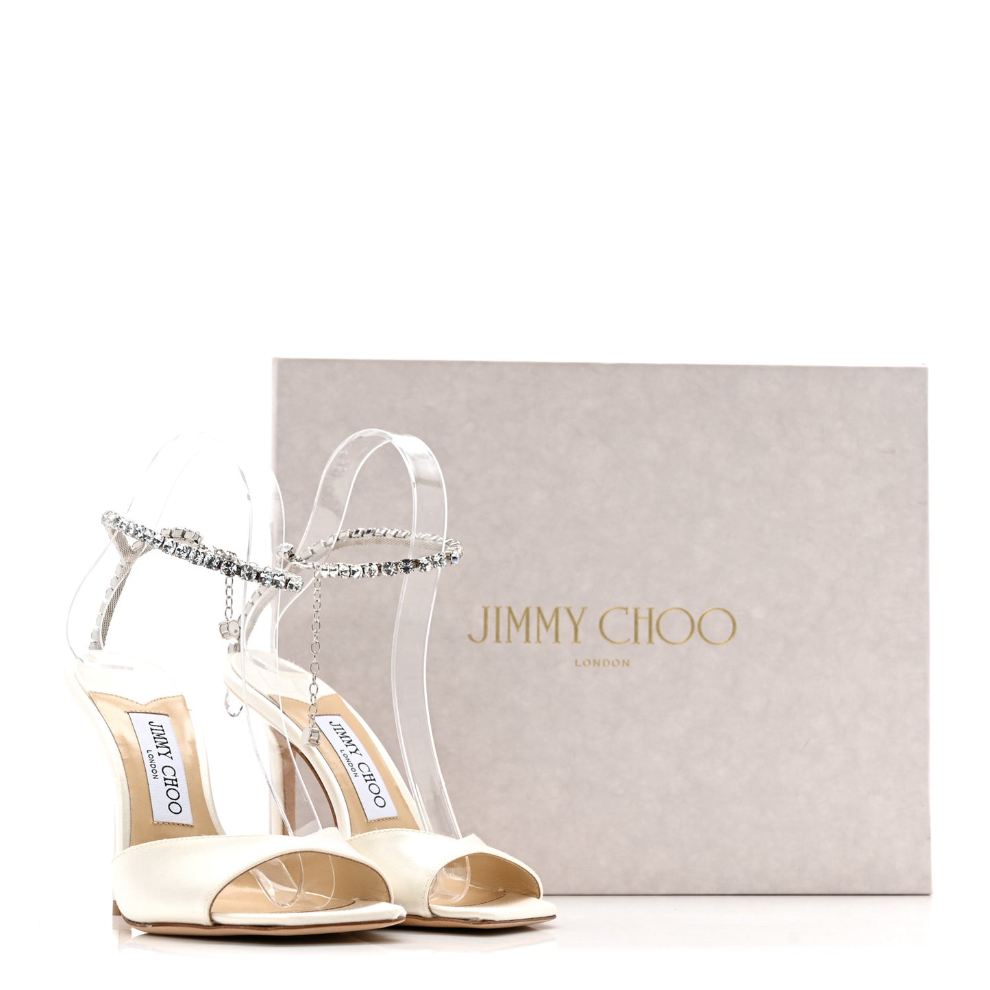 Satin Crystal Saeda 100 Sandals 37 White