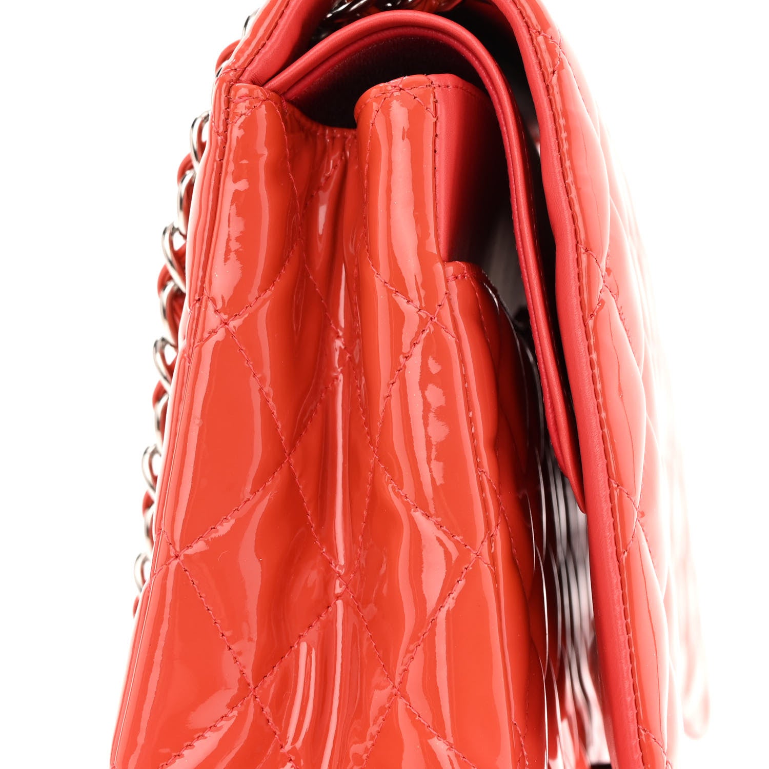 Chanel Patent Quilted Maxi Double Flap Coral 16 of 17