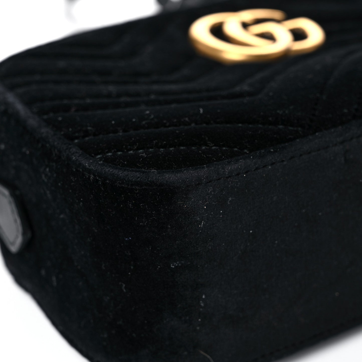 Velvet Matelasse Small GG Marmont Chain Shoulder Bag Black