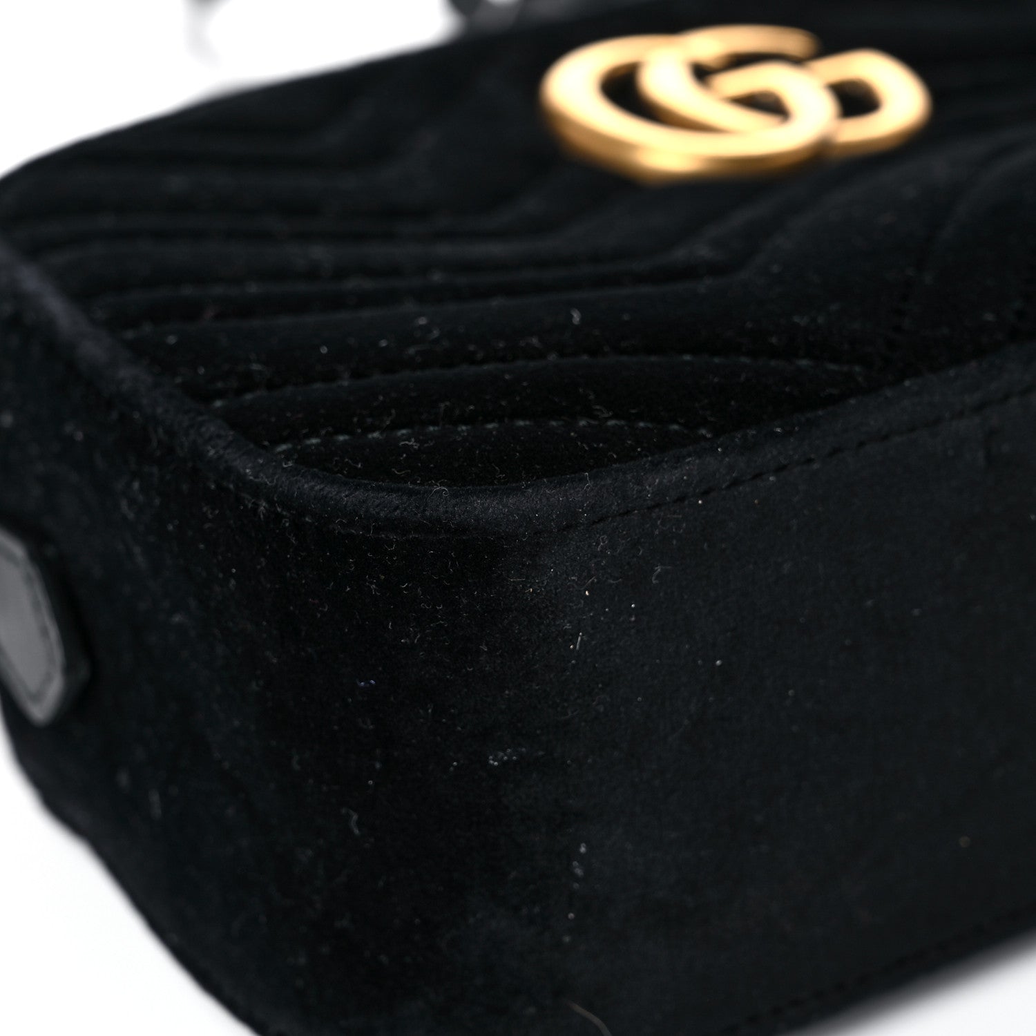 Gucci Velvet Matelasse Small GG Marmont Chain Shoulder Bag Black 10 of 24