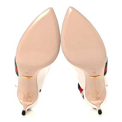 Gucci Malaga Kid Web Sylvie Mid Heel Slingback Pumps 36 White 6 of 9