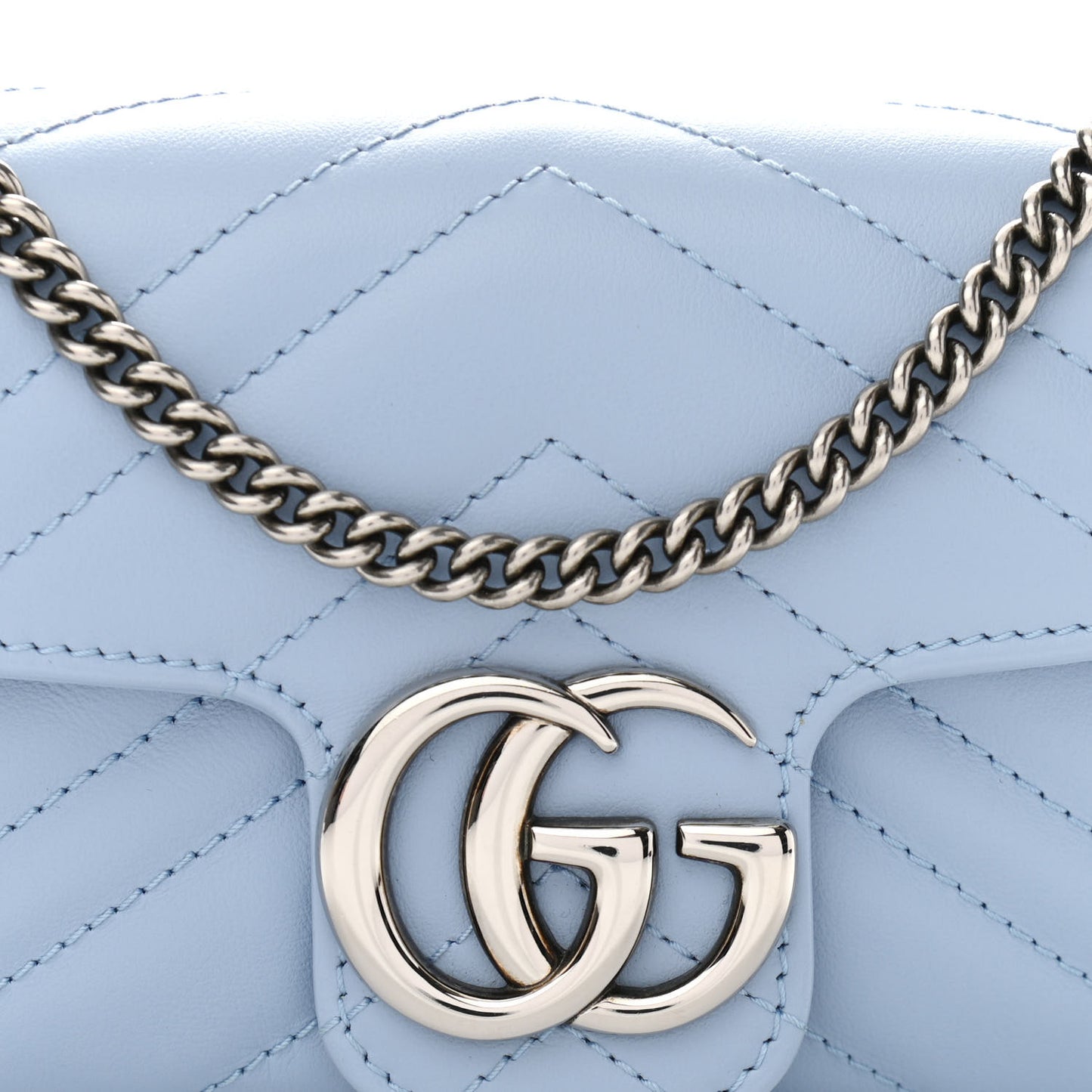 Calfskin Matelasse Super Mini GG Marmont Shoulder Bag Porcelain Light Blue