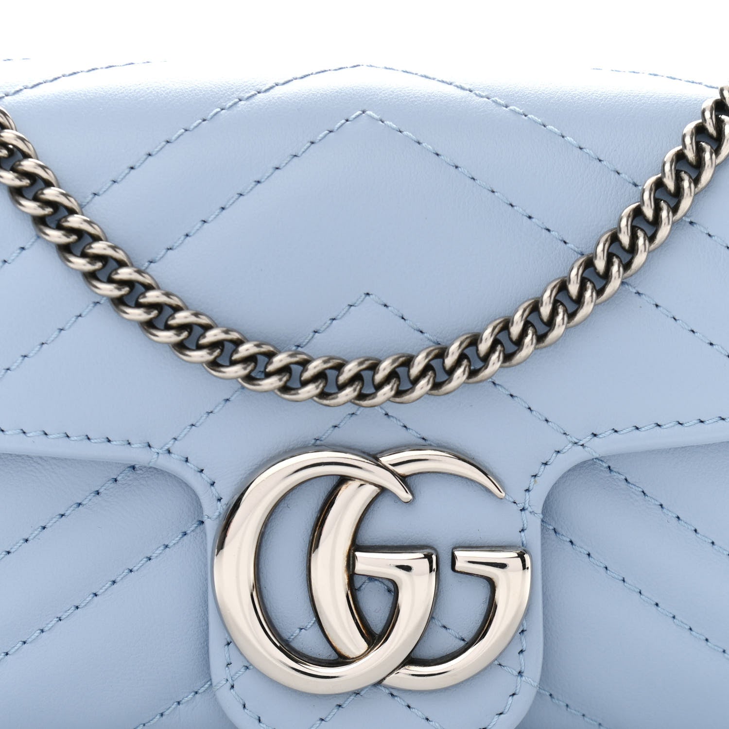 Gucci Calfskin Matelasse Super Mini GG Marmont Shoulder Bag Porcelain Light Blue 8 of 10