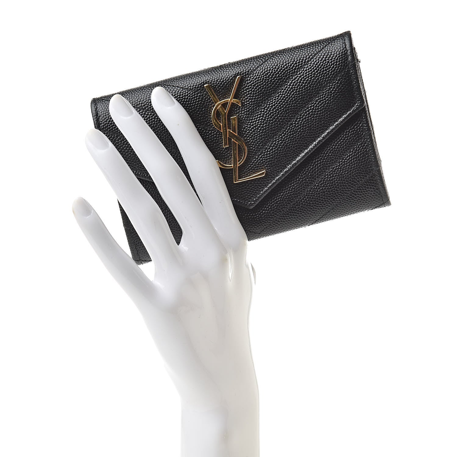 Saint Laurent Grain De Poudre Matelasse Chevron Small Monogram Envelope Wallet Black 2 of 8