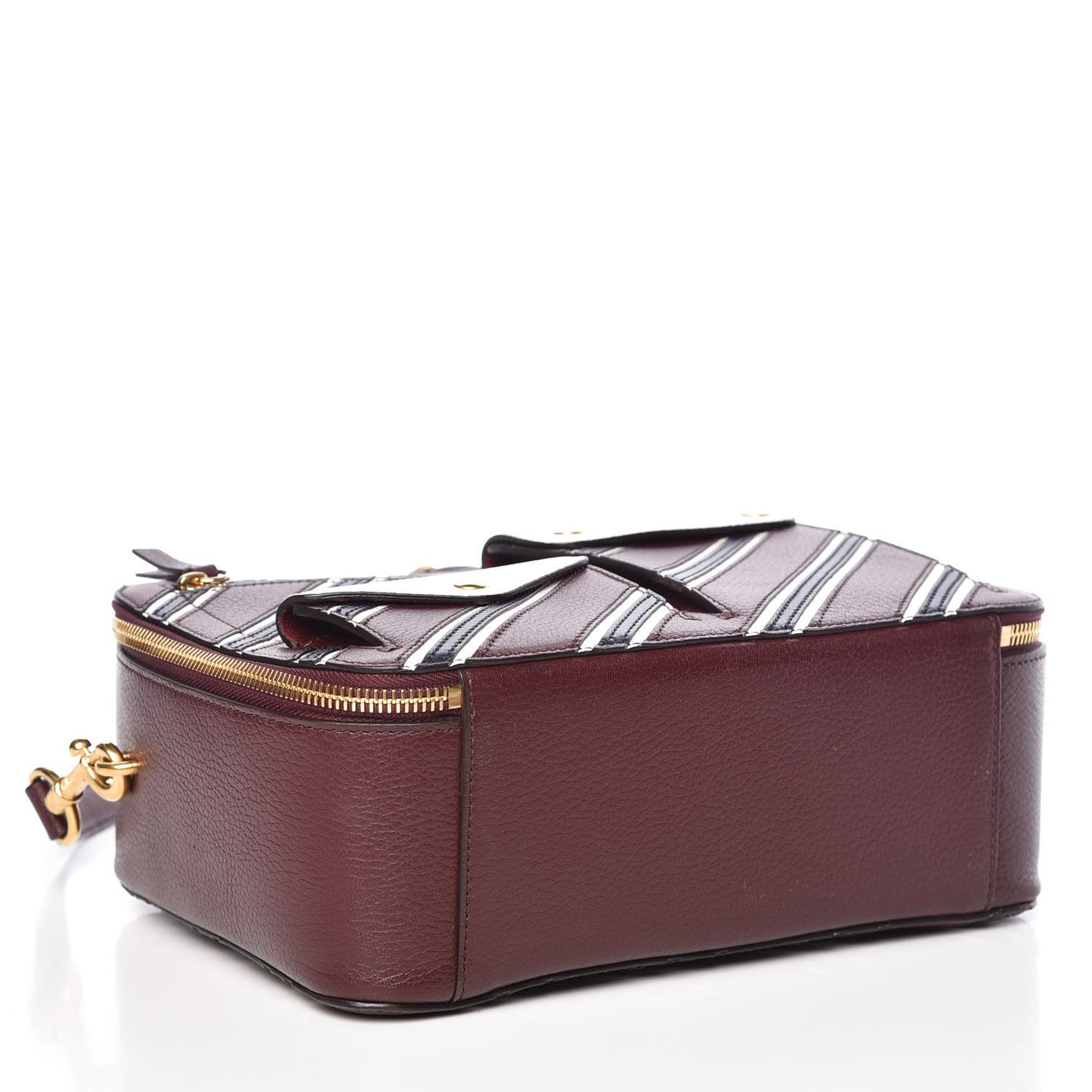 Shiny Smooth Lambskin Stripe Patchwork Cherwell Square Shoulder Bag Burgundy Midnight White