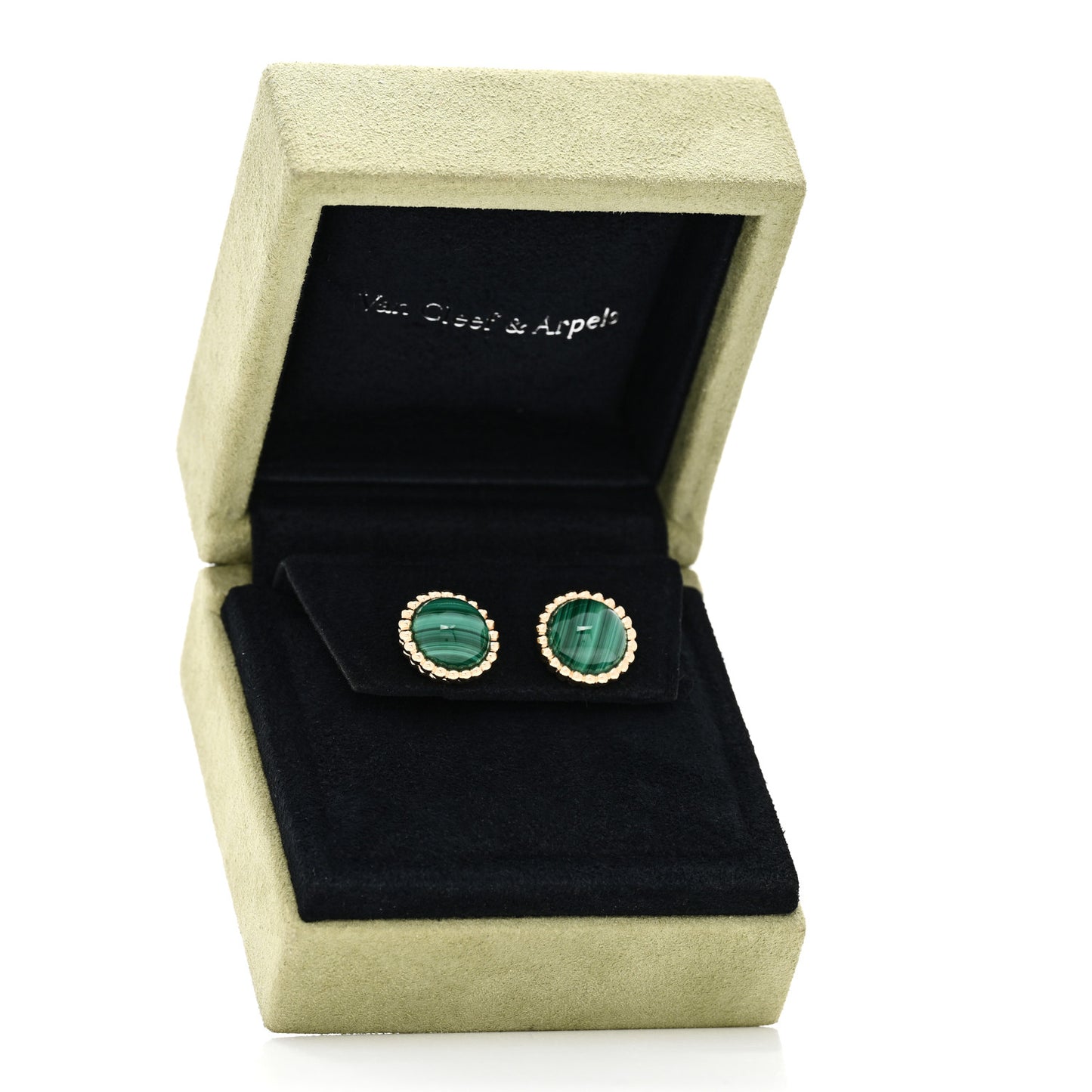 18K Yellow Gold Malachite Perlee Couleurs Earrings