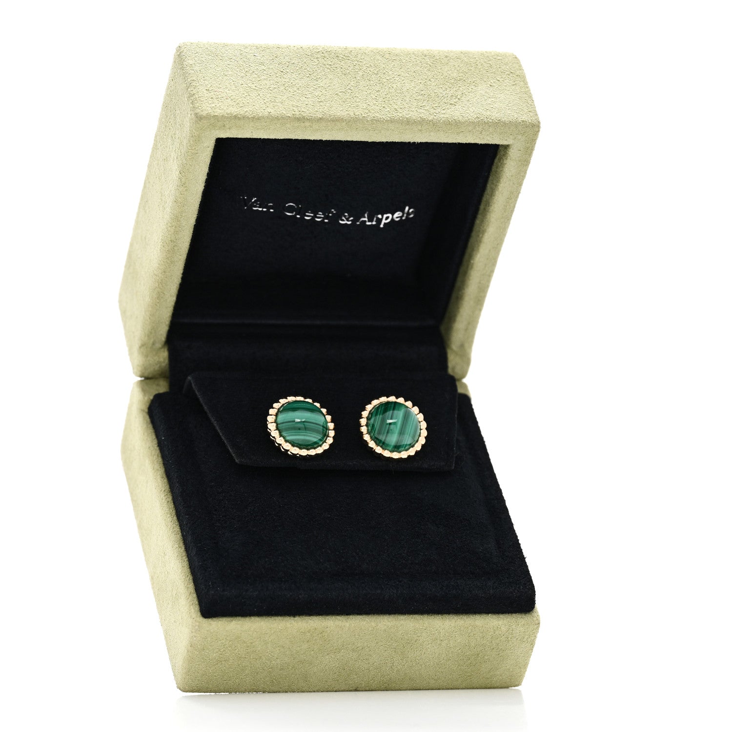 Van Cleef & Arpels 18K Yellow Gold Malachite Perlee Couleurs Earrings 5 of 5