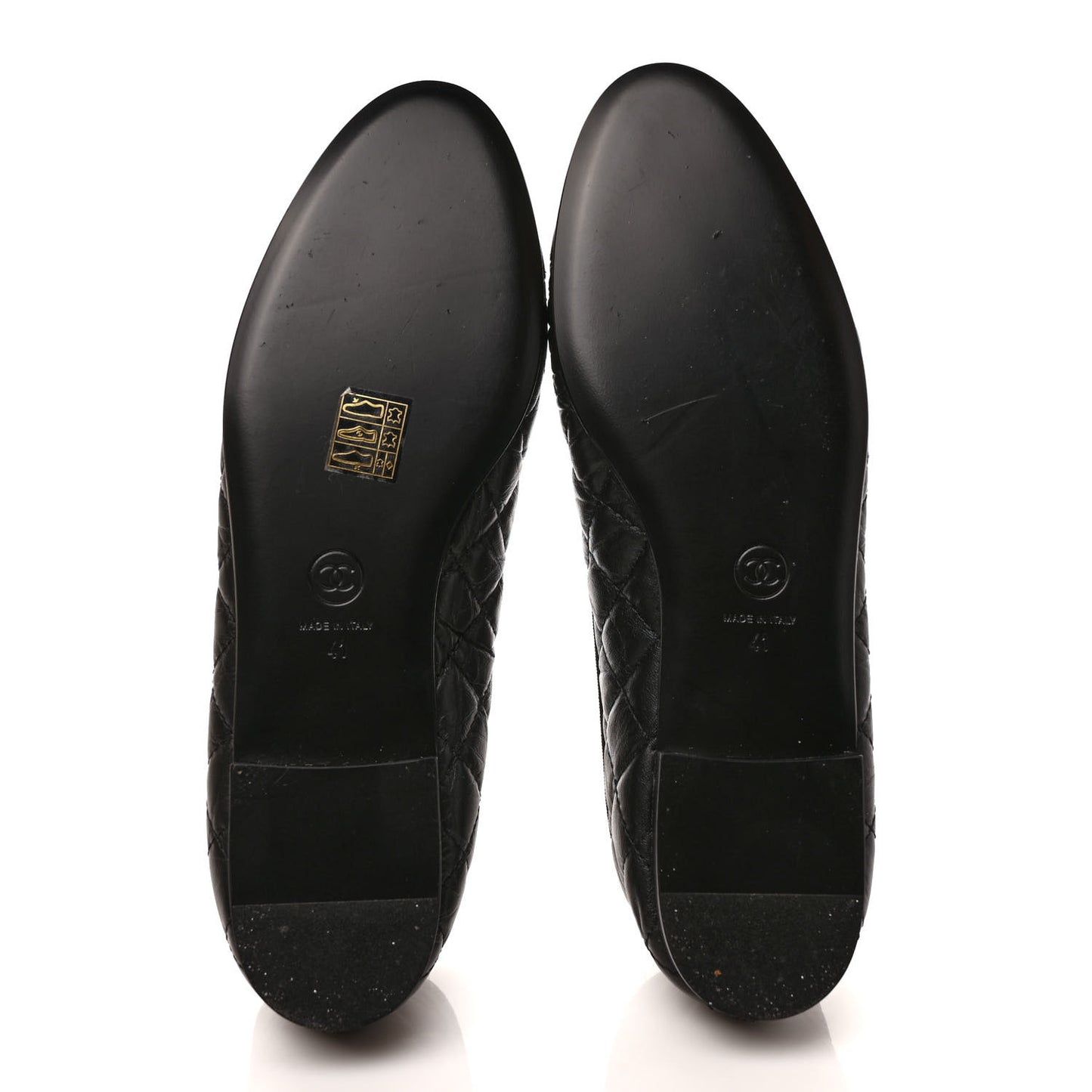 Aged Calfskin Quilted CC Cap Toe Ballerina Flats 41 Black