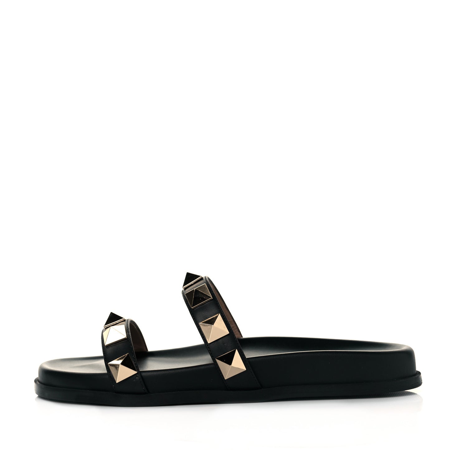 Calfskin Rockstud Flat Slide Sandals 37 Black