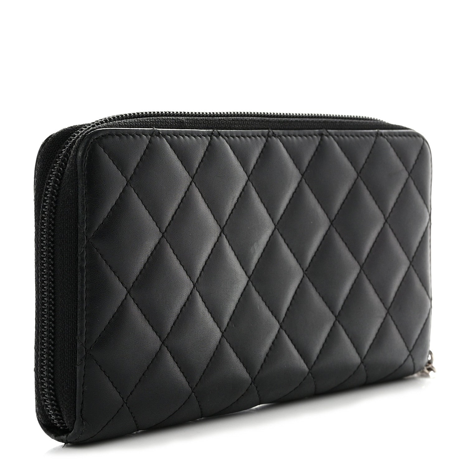 Chanel Calfskin Quilted Cambon Large Gusset Zip Around Wallet Black 3 of 12
