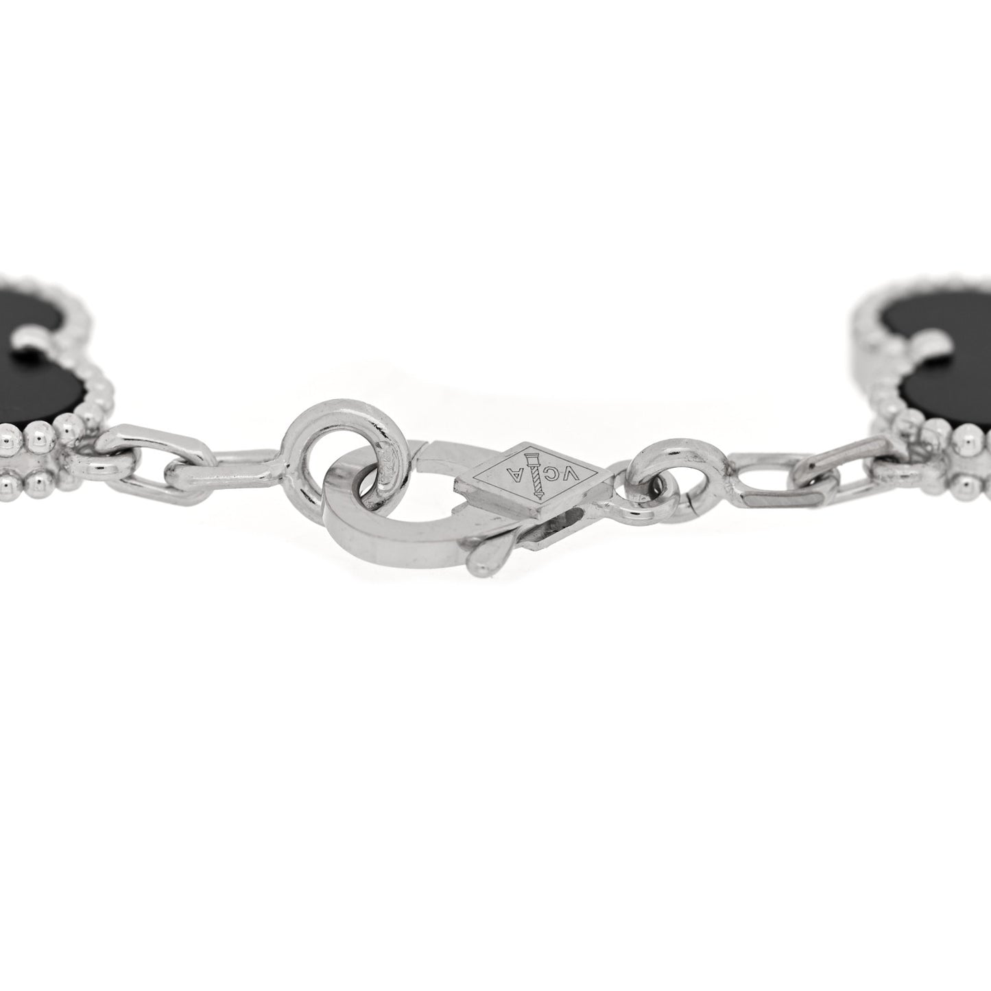 18K White Gold Diamond Black Onyx 5 Motifs Vintage Alhambra Bracelet