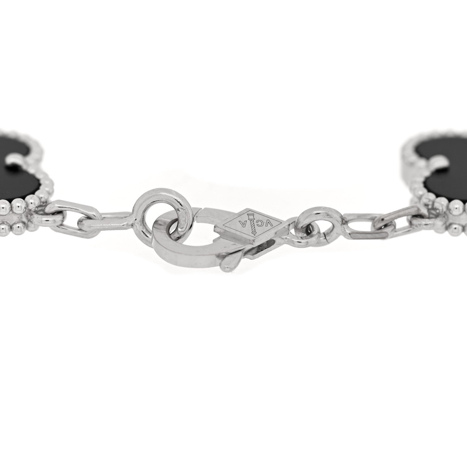 Van Cleef & Arpels 18K White Gold Diamond Black Onyx 5 Motifs Vintage Alhambra Bracelet 3 of 4