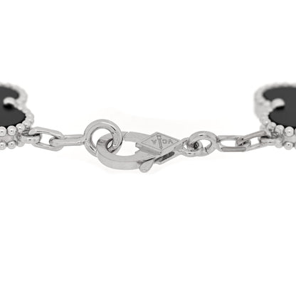 Van Cleef & Arpels 18K White Gold Diamond Black Onyx 5 Motifs Vintage Alhambra Bracelet 3 of 4