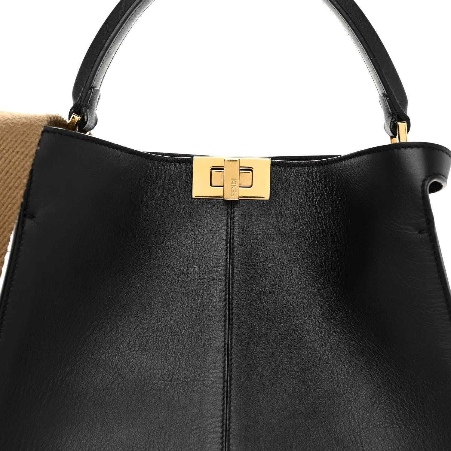 Fendi Vitello Seta Glazed Fabric FF 1974 Medium Peekaboo X-Lite Black Fragola 7 of 12