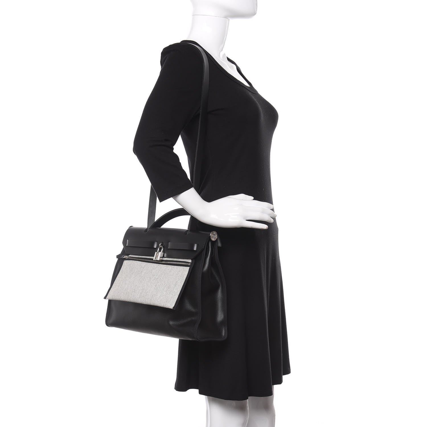 Hermes Toile H Berline Vache Hunter Herbag Zip PM 31 Black Ecru 2 of 9