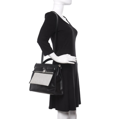 Hermes Toile H Berline Vache Hunter Herbag Zip PM 31 Black Ecru 2 of 9