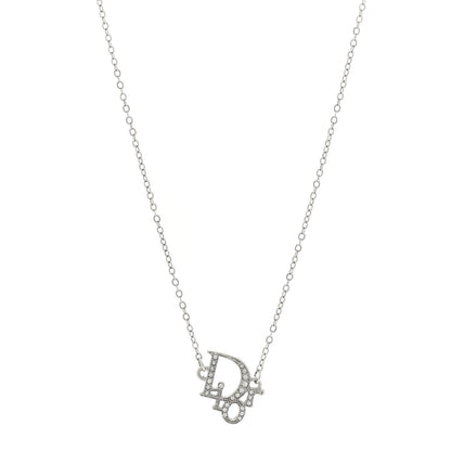 Christian Dior Crystal Logo Necklace Silver 1 of 4