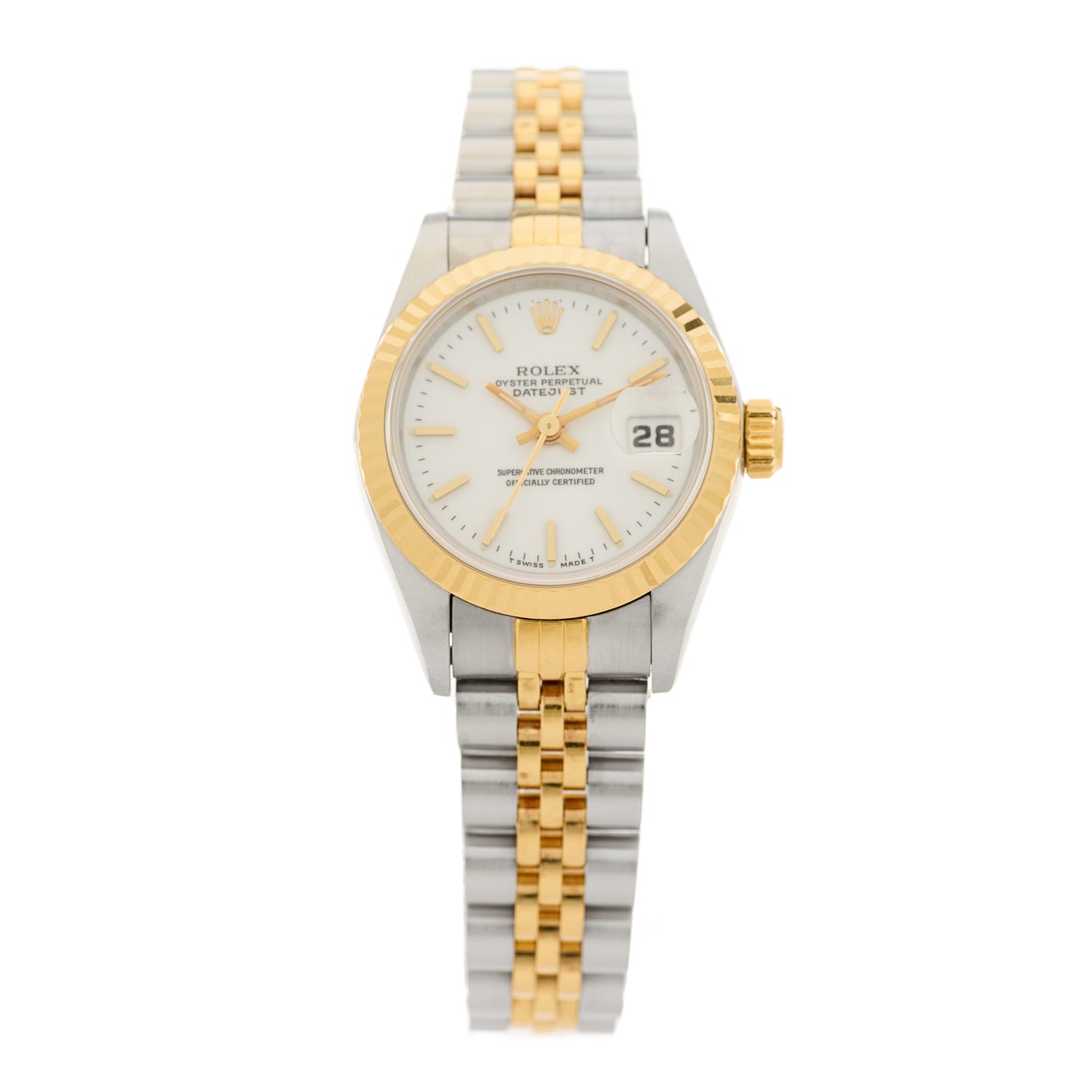 Stainless Steel 18K Yellow Gold 26mm Oyster Perpetual Datejust Watch White 69173